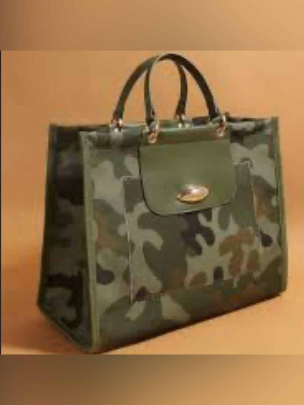 Camouflage Tote Bag with Top Handles - Green Camo